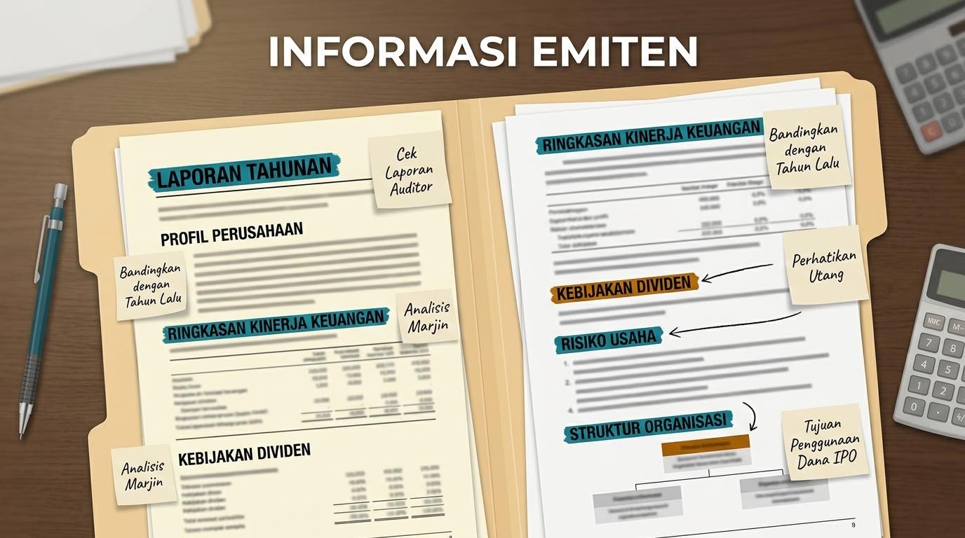 Map berisi dokumen keterbukaan informasi emiten dengan stabilo penanda